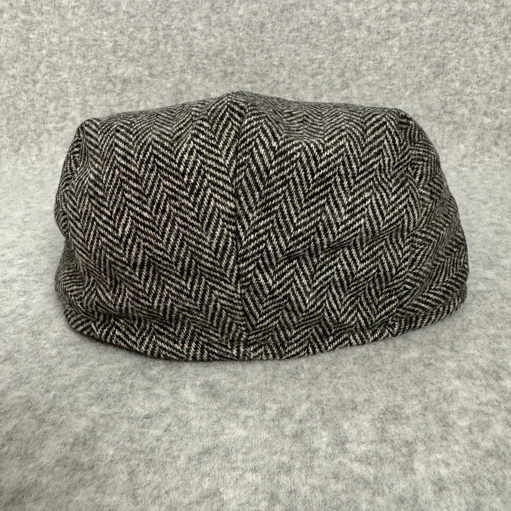 Vintage Mens Stetson Herringbone 100% Wool Flat Cap Sz XL Black White Made USA